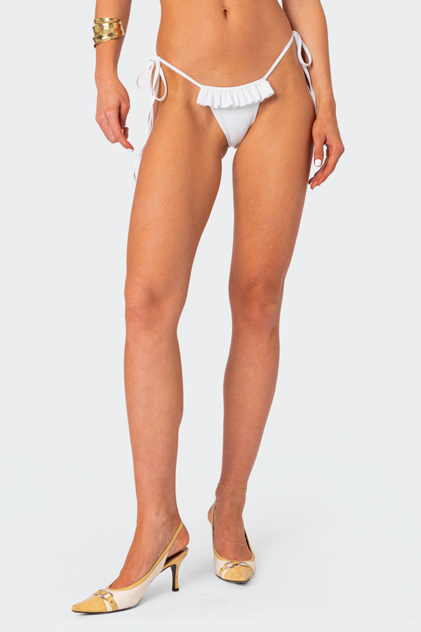 Edikted Joelle Ruffled String Bikini Bottom White