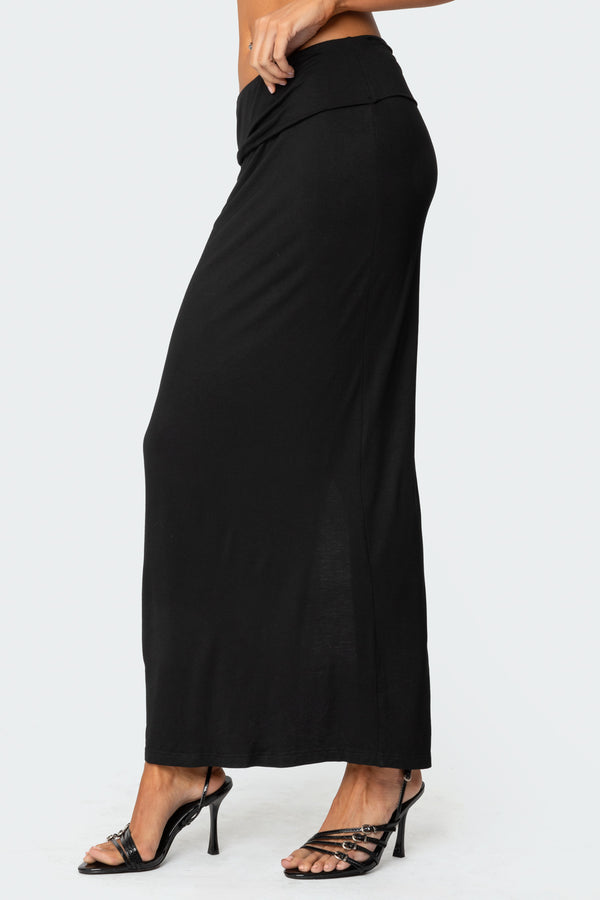 Edikted Johanna Fold Over Maxi Skirt Black