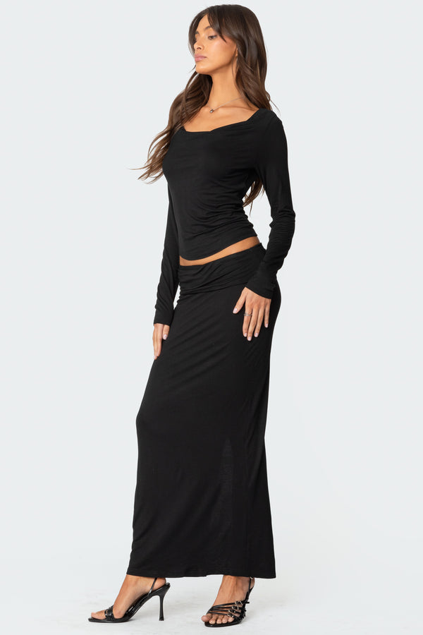 Edikted Johanna Fold Over Maxi Skirt Black