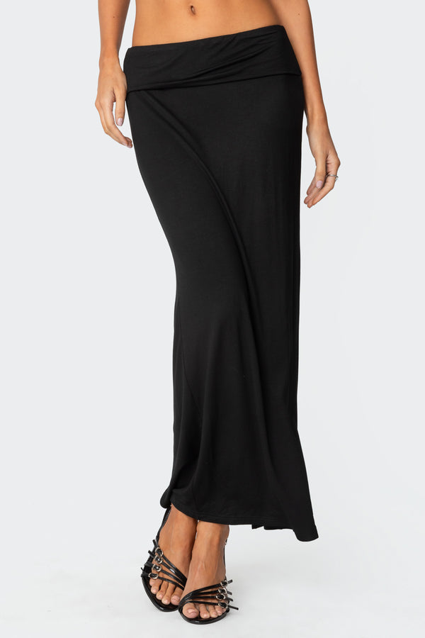 Edikted Johanna Fold Over Maxi Skirt Black