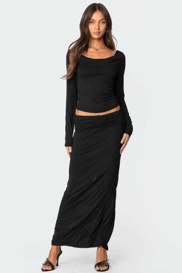 edikted Johanna Fold Over Maxi Skirt black