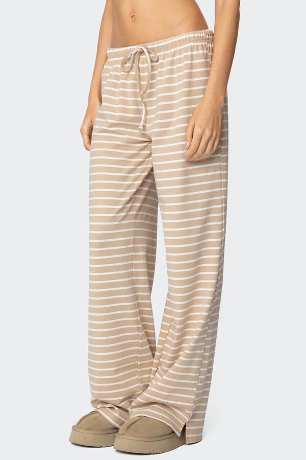 Edikted Jona Stripey Slit Pants Beige