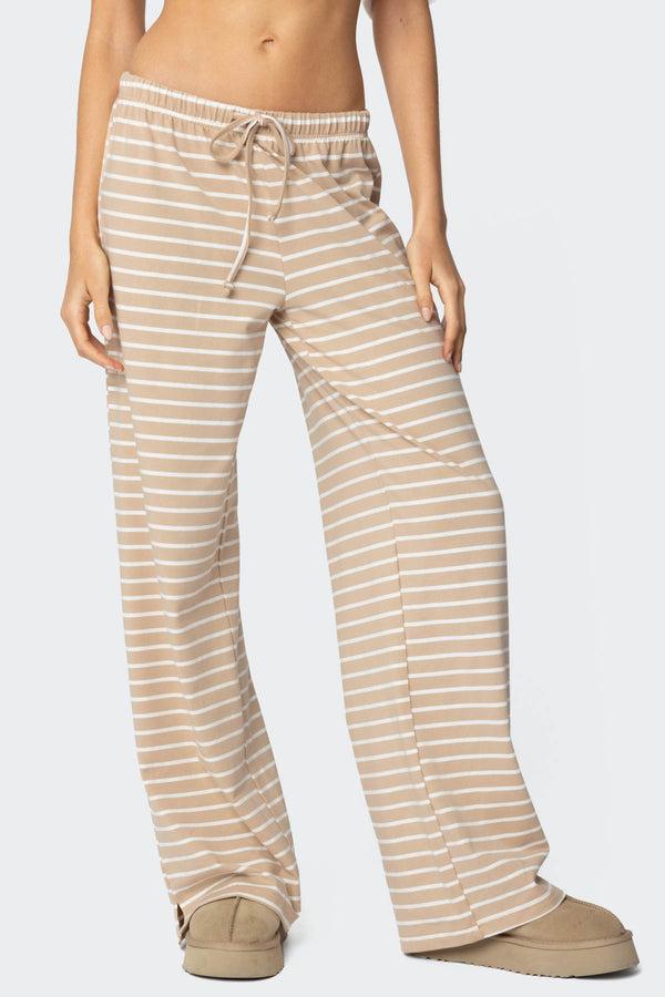 Edikted Jona Stripey Slit Pants Beige
