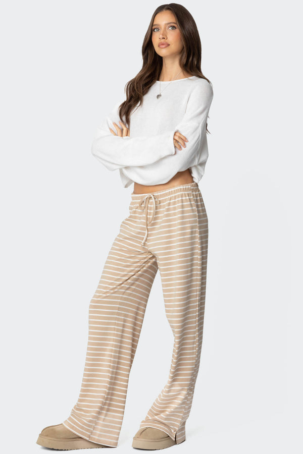 Edikted Jona Stripey Slit Pants Beige