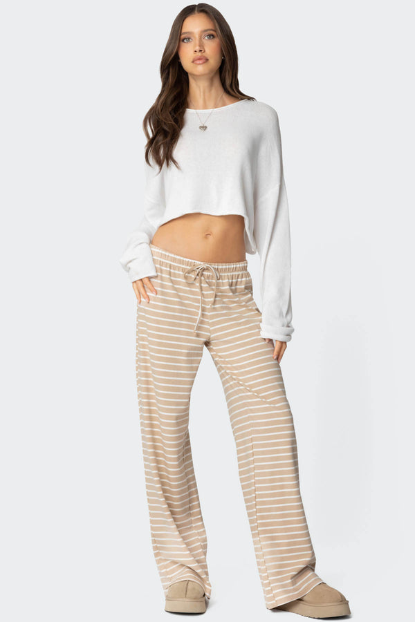 edikted Jona Stripey Slit Pants beige