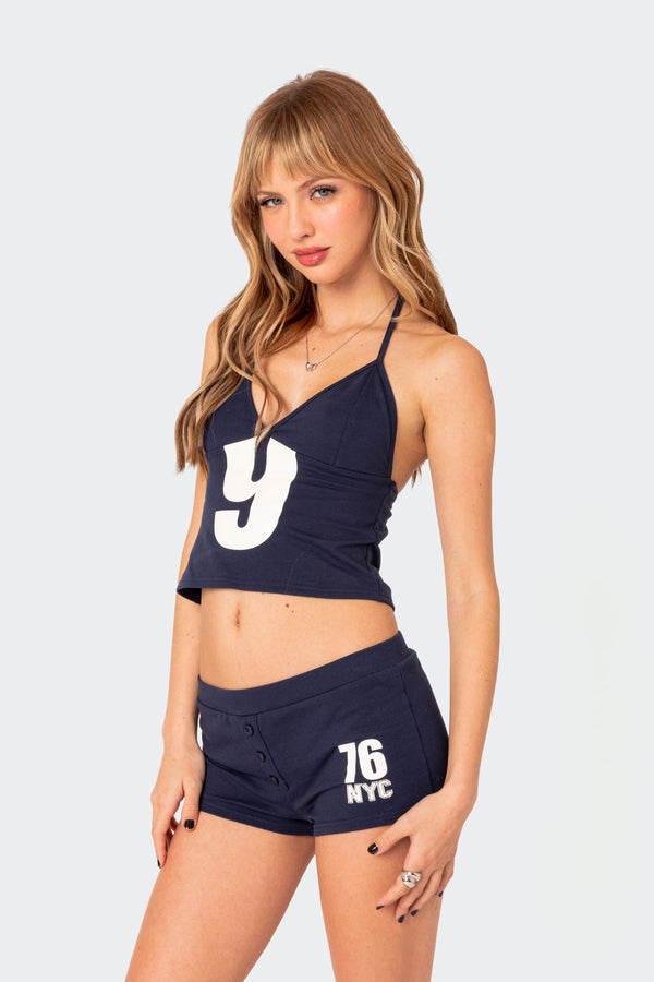 Edikted Jordan V Neck Halter Top Navy