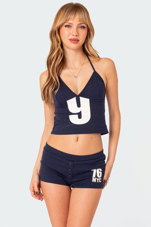Edikted Jordan V Neck Halter Top Navy