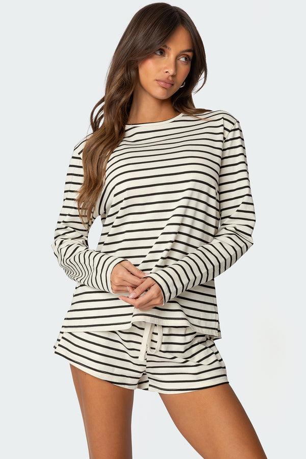 edikted Jordyn Striped Long Sleeve T Shirt cream