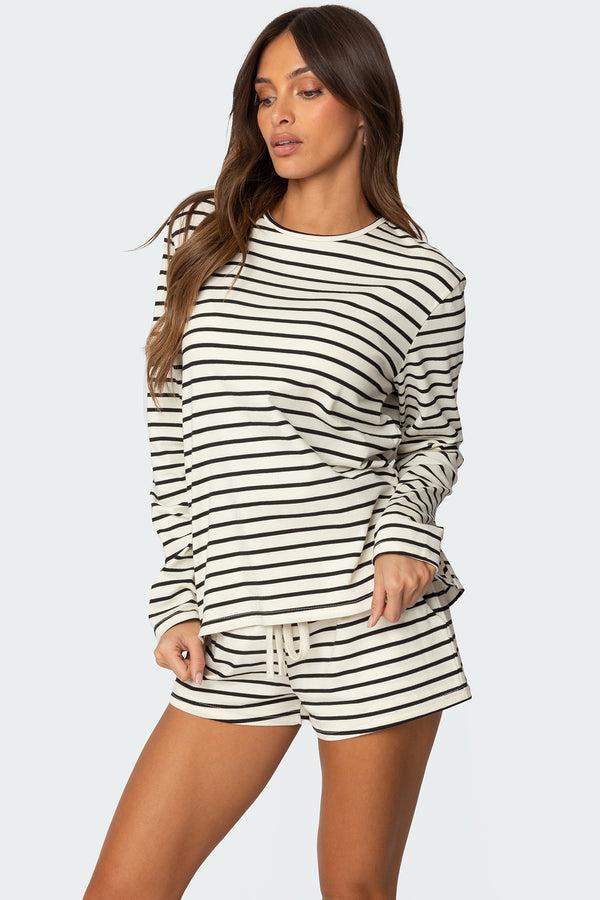 Edikted Jordyn Striped Long Sleeve T Shirt Cream