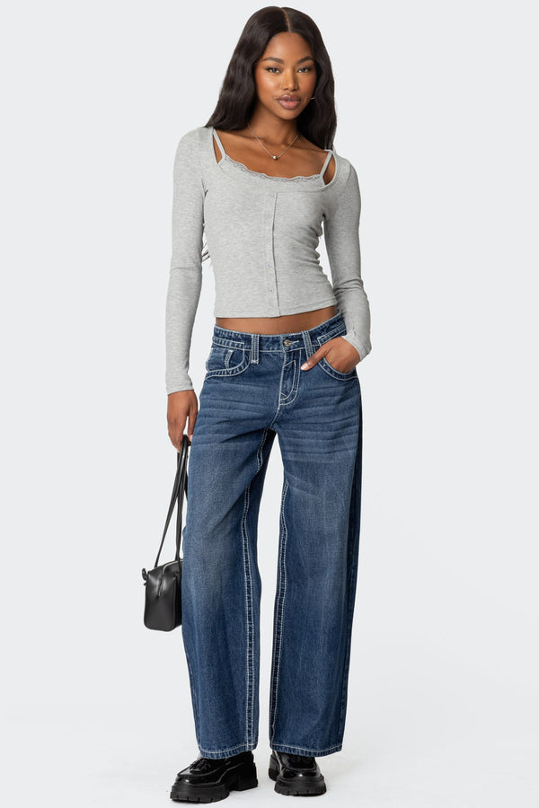 Edikted Josi Layered Ribbed Top Gray Melange