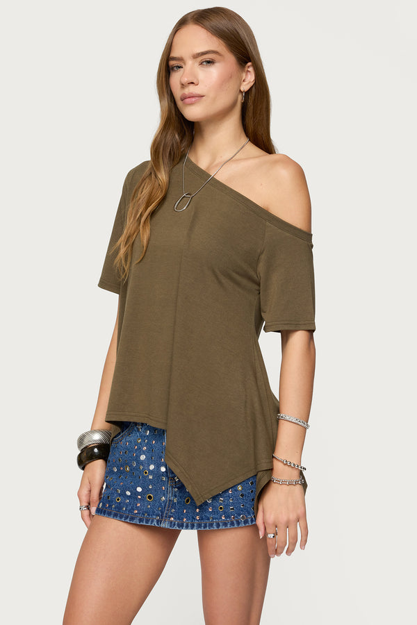 Edikted Josy Off Shoulder Handkerchief Top Olive