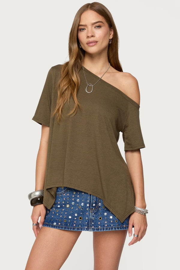 edikted Josy Off Shoulder Handkerchief Top olive