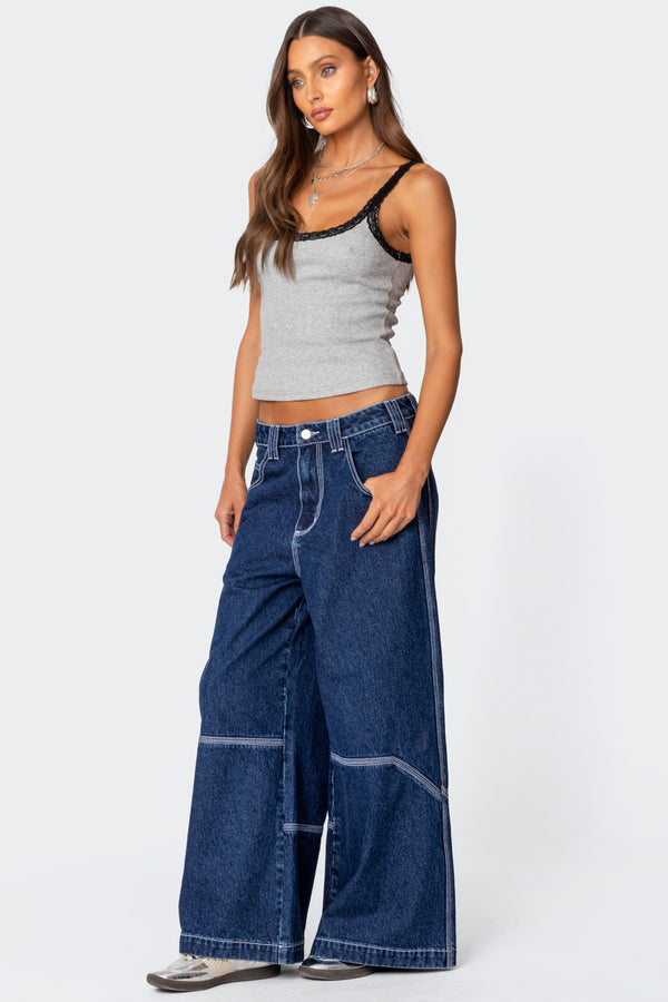 Edikted Jude Lacey Ribbed Tank Top Gray Melange