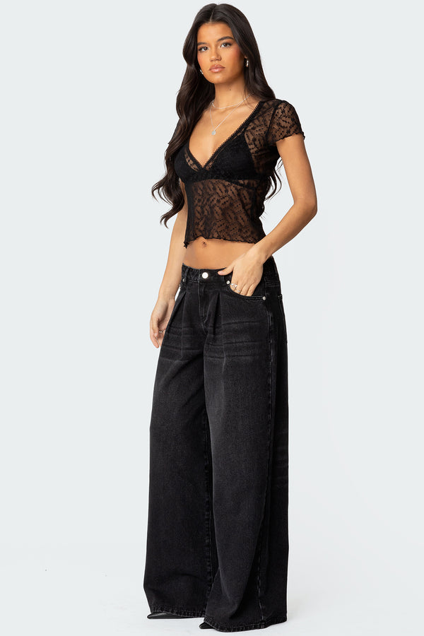 Edikted Julie Sheer Lace Top Black