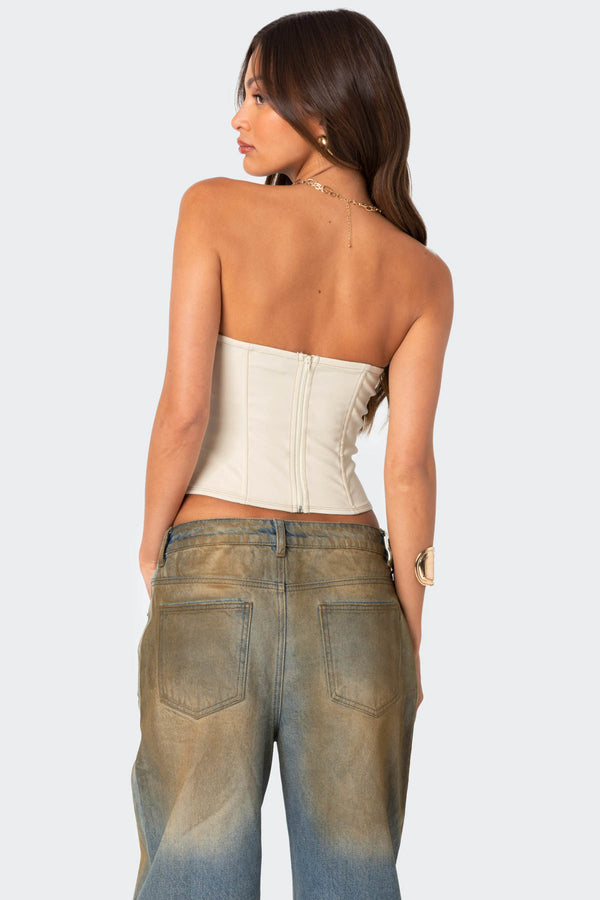 Edikted June Tie Front Strapless Corset Cream