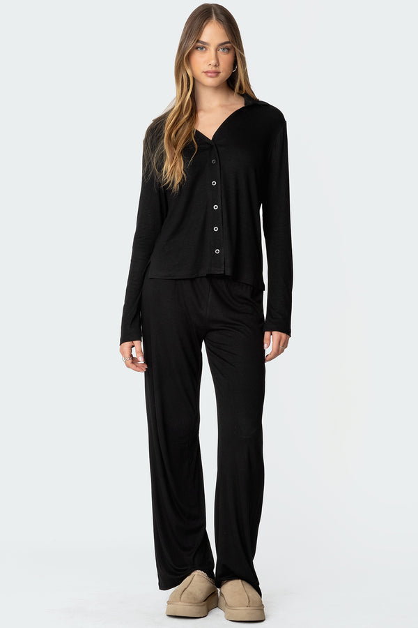 Edikted Justina Button Up Top Black