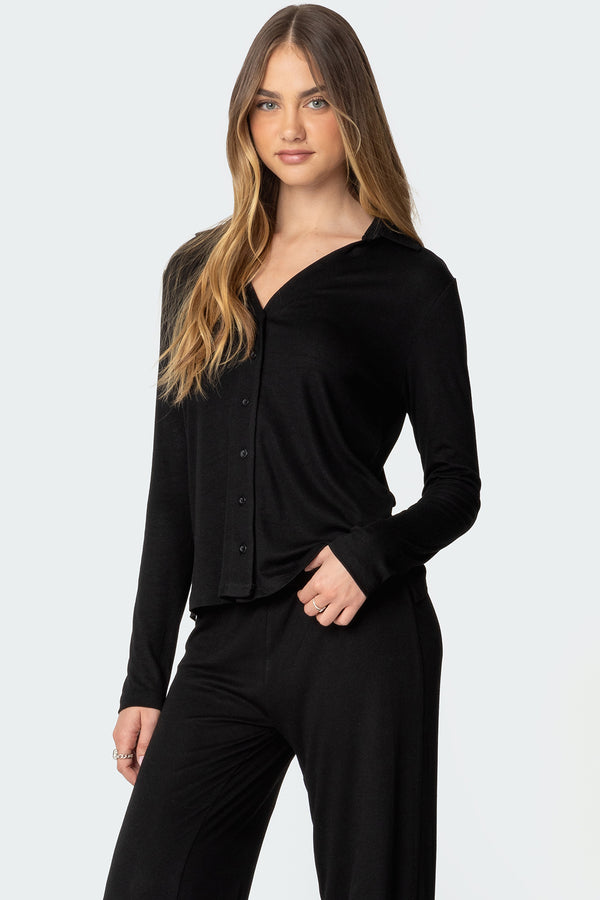 Edikted Justina Button Up Top Black