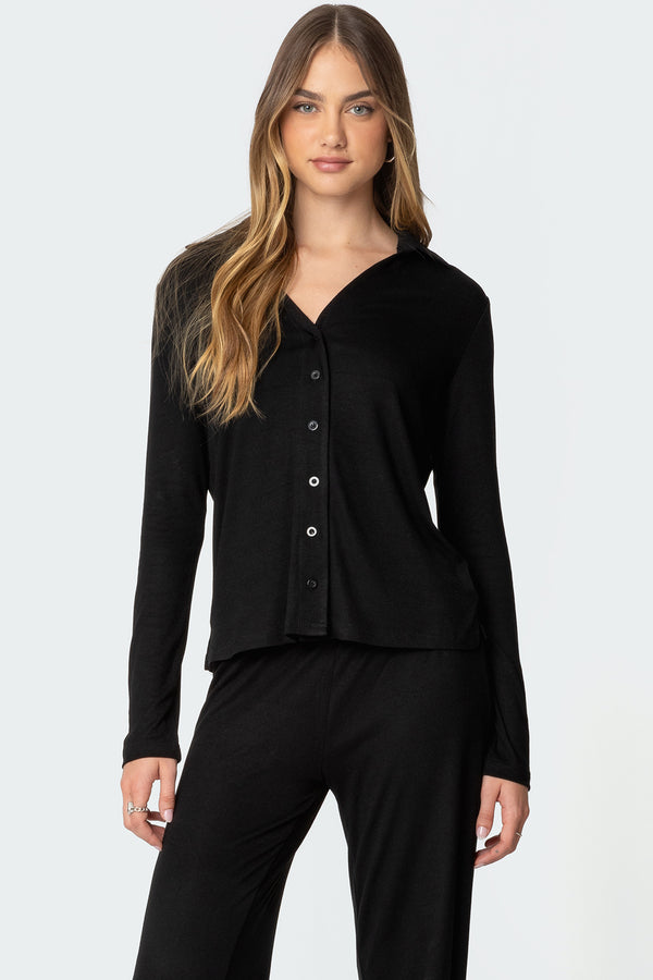 edikted Justina Button Up Top black