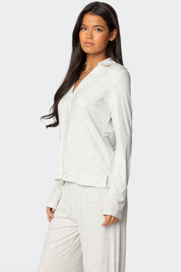 Edikted Justina Button Up Top Gray Melange
