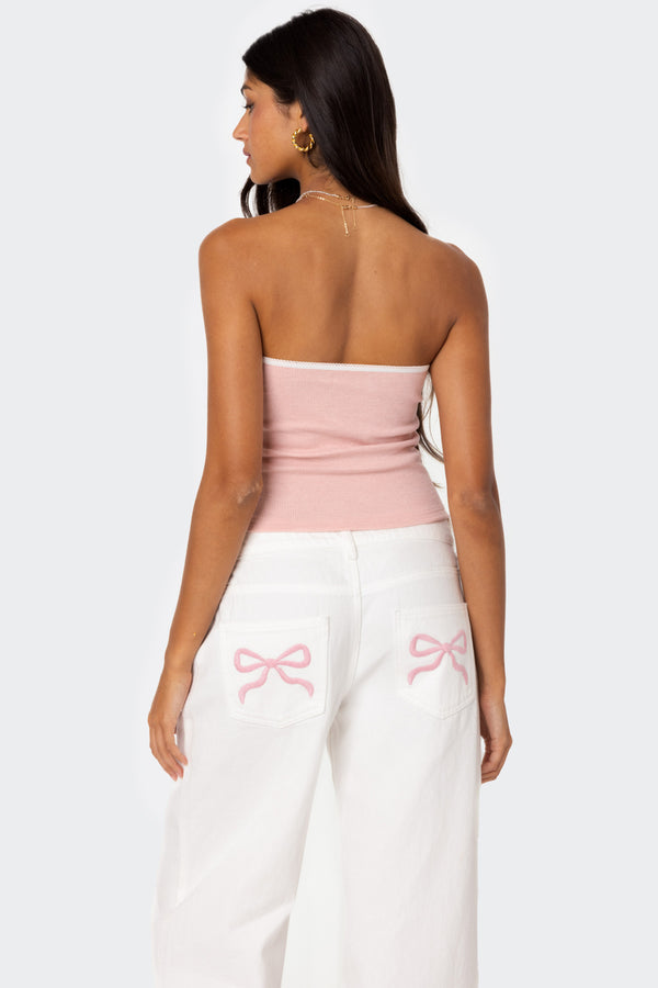 Edikted Kacey Strapless Waffle Top Pink