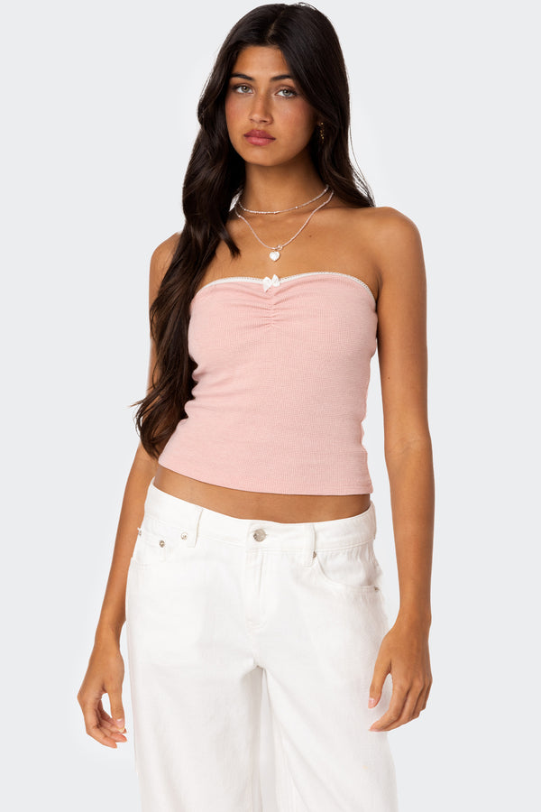 edikted Kacey Strapless Waffle Top pink