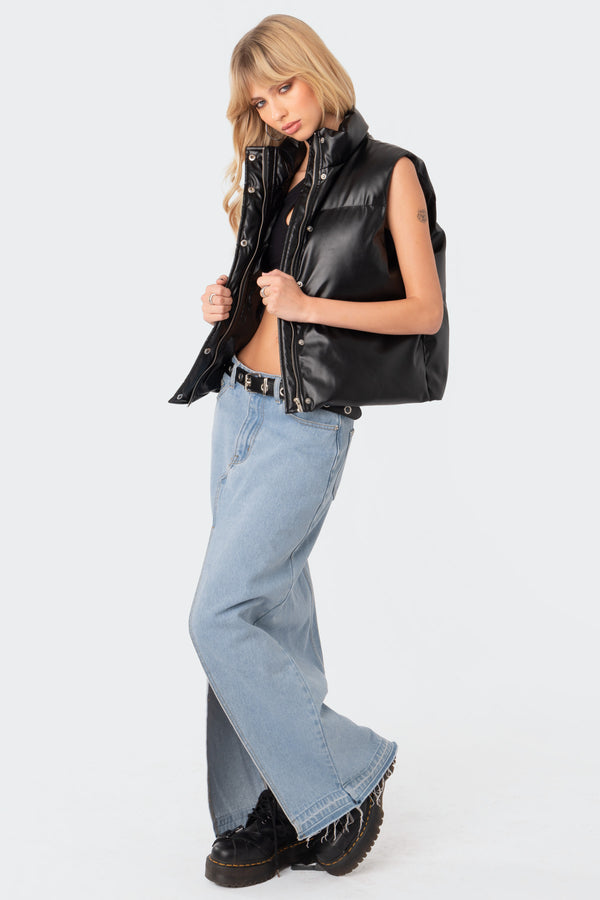 Edikted Kade Faux Leather Puffer Vest Black