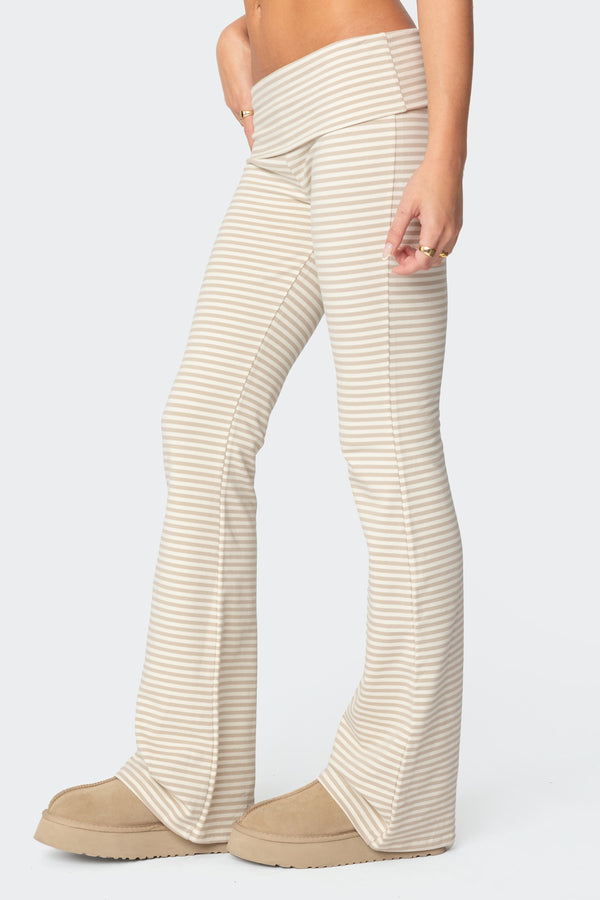 Edikted Kaeli Stripey Flared Leggings Beige