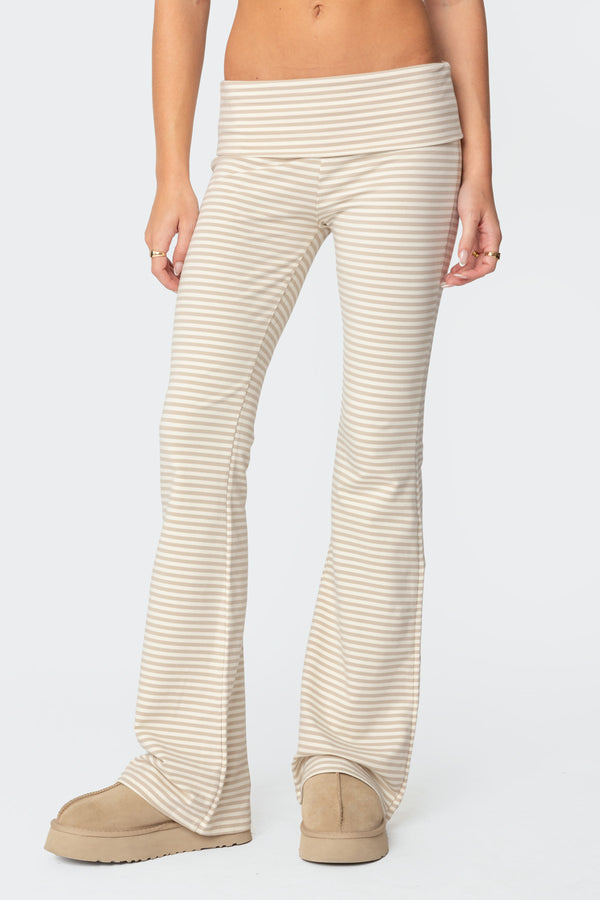 Edikted Kaeli Stripey Flared Leggings Beige