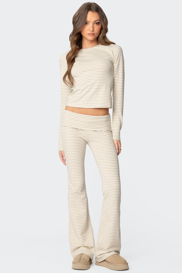 edikted Kaeli Stripey Flared Leggings beige