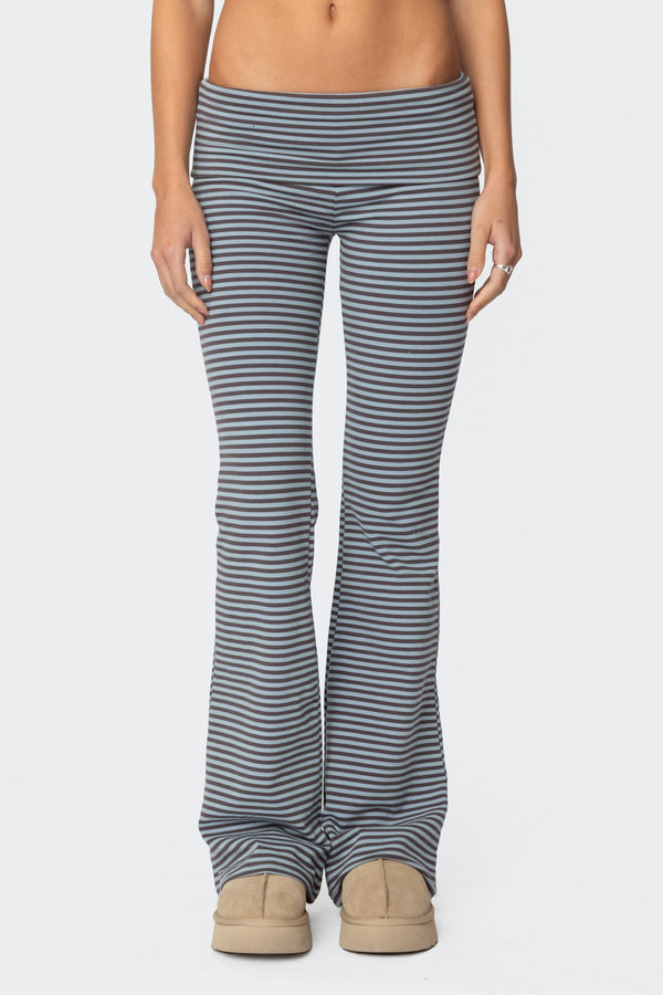 Edikted Kaeli Stripey Flared Leggings Gray