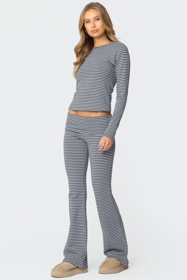 Edikted Kaeli Stripey Flared Leggings Gray