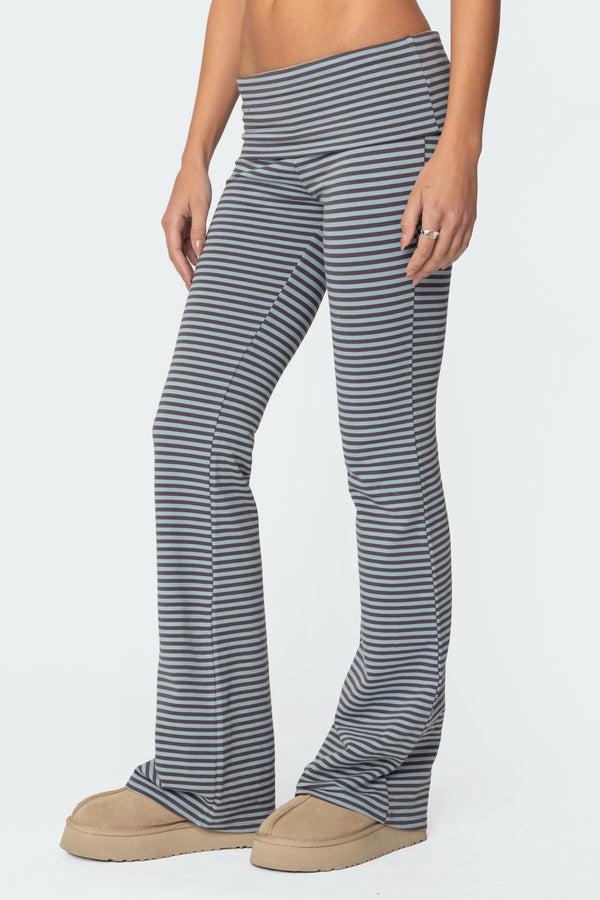Edikted Kaeli Stripey Flared Leggings Gray