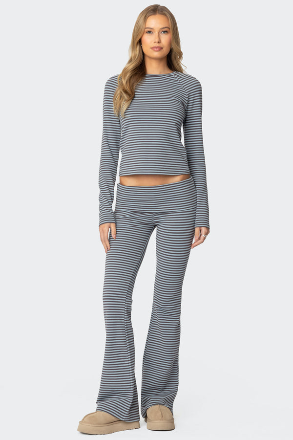 edikted Kaeli Stripey Flared Leggings gray