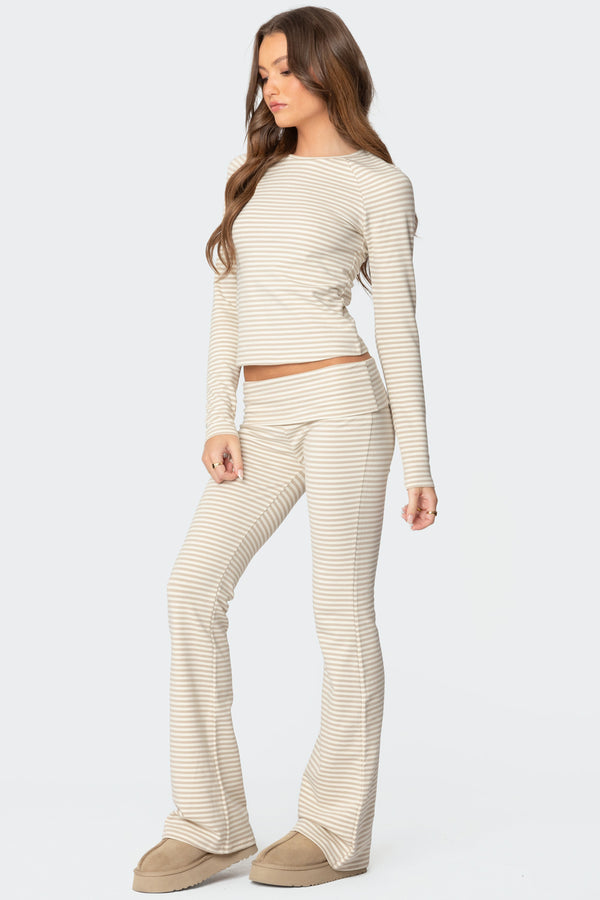 Edikted Kaeli Stripey Long Sleeve T Shirt Beige