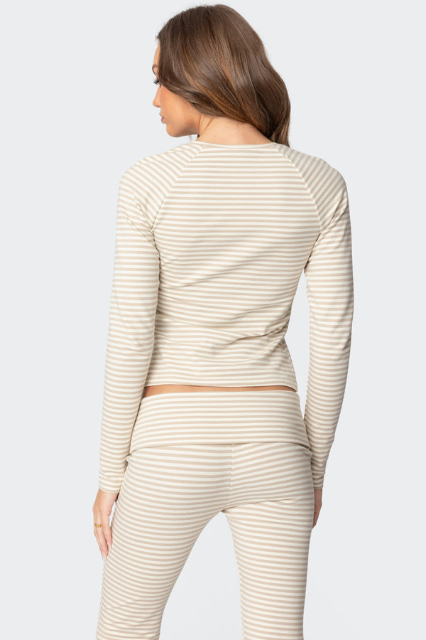 Edikted Kaeli Stripey Long Sleeve T Shirt Beige