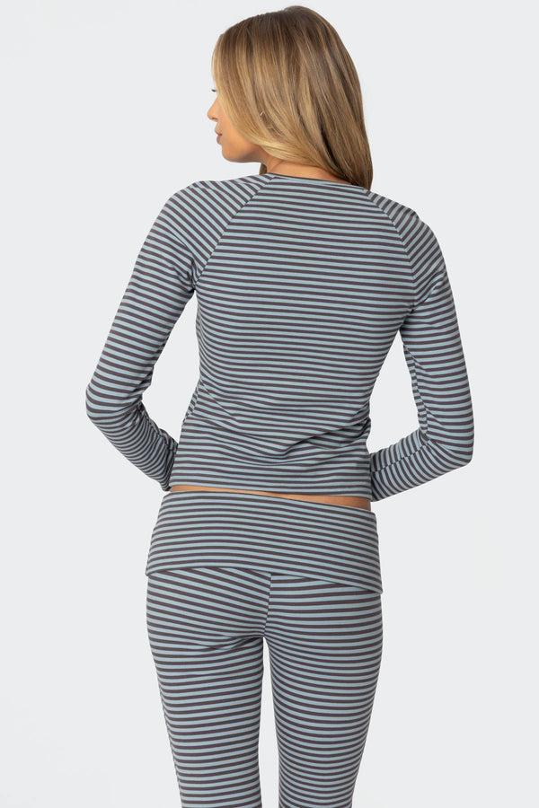 Edikted Kaeli Stripey Long Sleeve T Shirt Gray