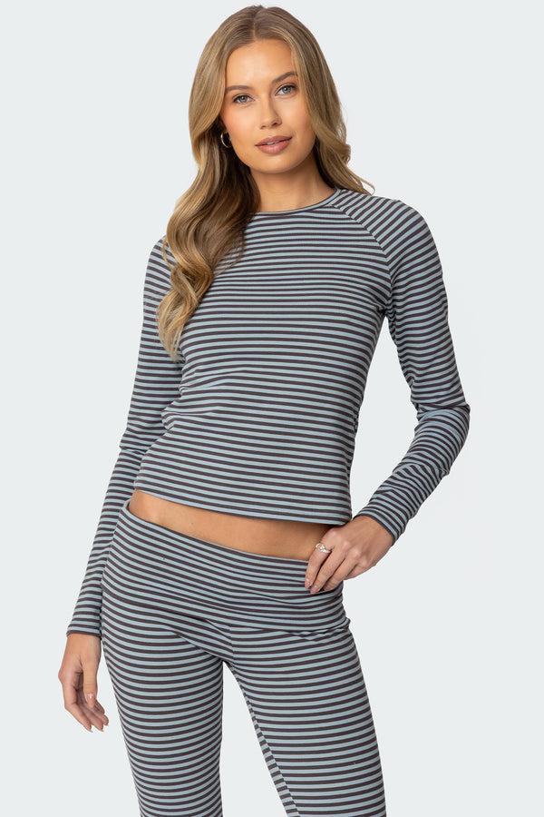edikted Kaeli Stripey Long Sleeve T Shirt gray