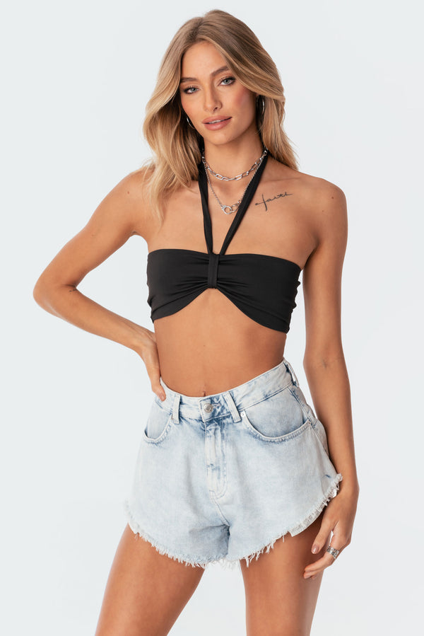 Edikted Kai Adjustable Strapless Crop Top Black