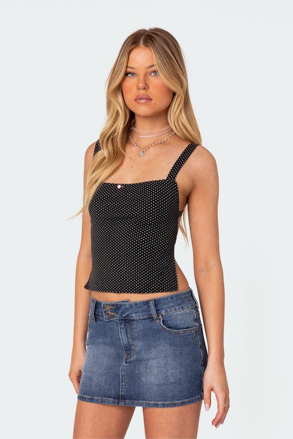 Edikted Kaia Polka Dot Tie Back Top Black