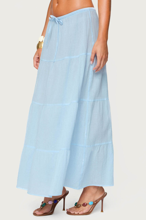 Edikted Kaila Cotton Tiered Maxi Skirt Light Blue