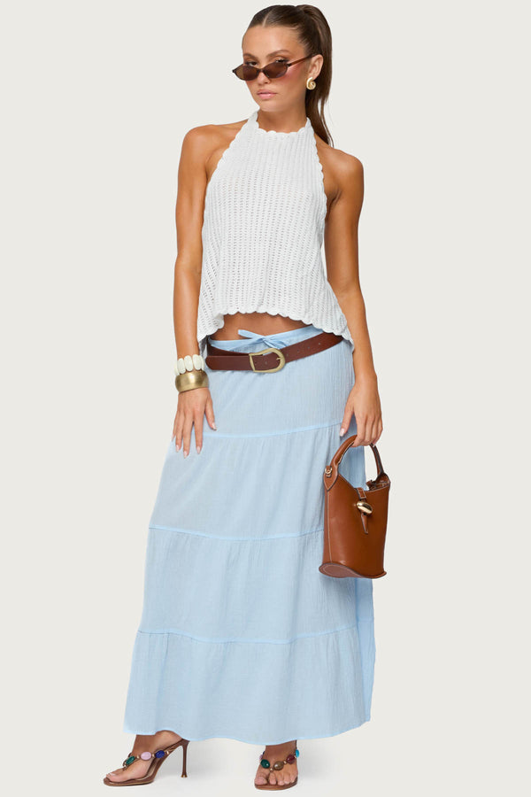 edikted Kaila Cotton Tiered Maxi Skirt light blue