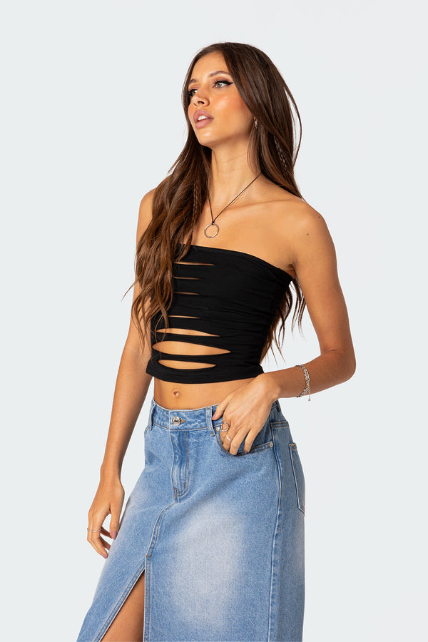 Edikted Kalista Slashed Tube Top Black