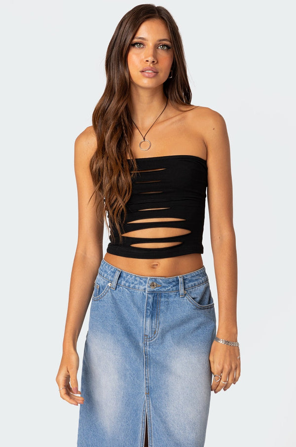 edikted Kalista Slashed Tube Top black
