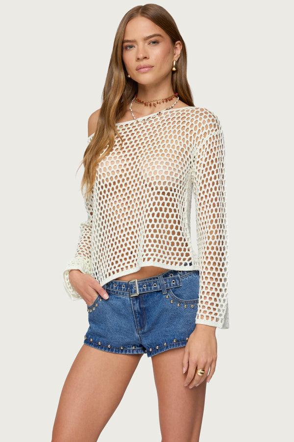 Edikted Kalley Off Shoulder Crochet Top Cream