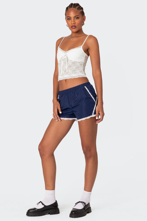 Edikted Kallie Lacey Track Shorts Navy