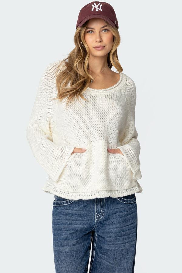 Edikted Kangaroo Pocket Oversized Knit Top Cream