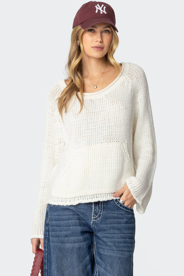 edikted Kangaroo Pocket Oversized Knit Top cream