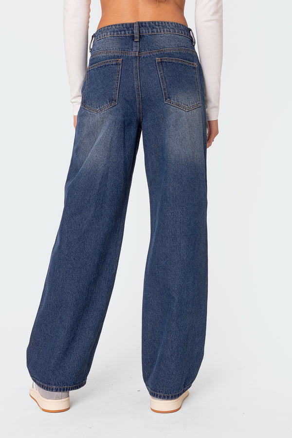 Edikted Karie Relaxed Mid Rise Jeans Dark Blue