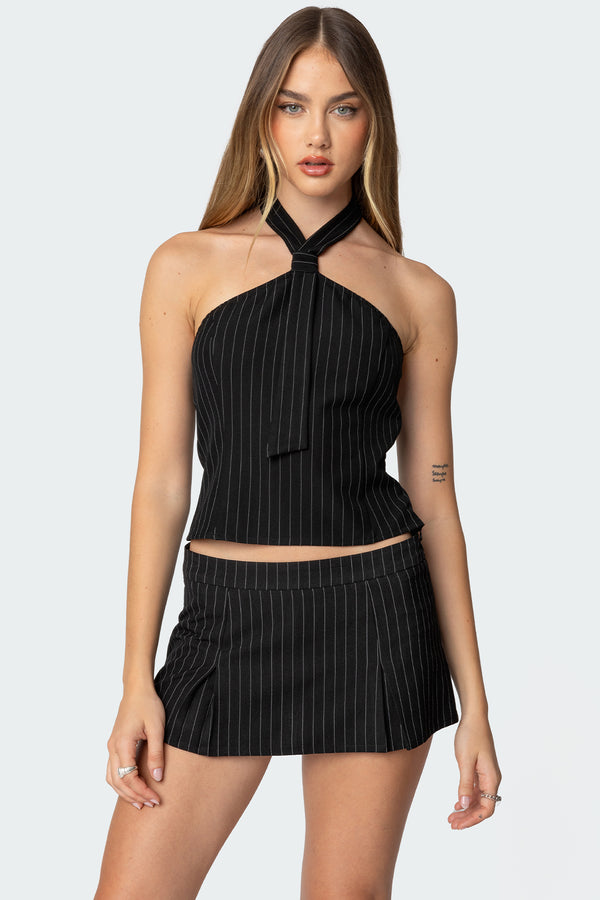 edikted Karine Pinstripe Halter Top black