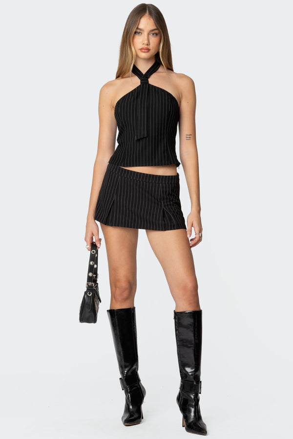 edikted Karine Pinstripe Pleated Mini Skort black